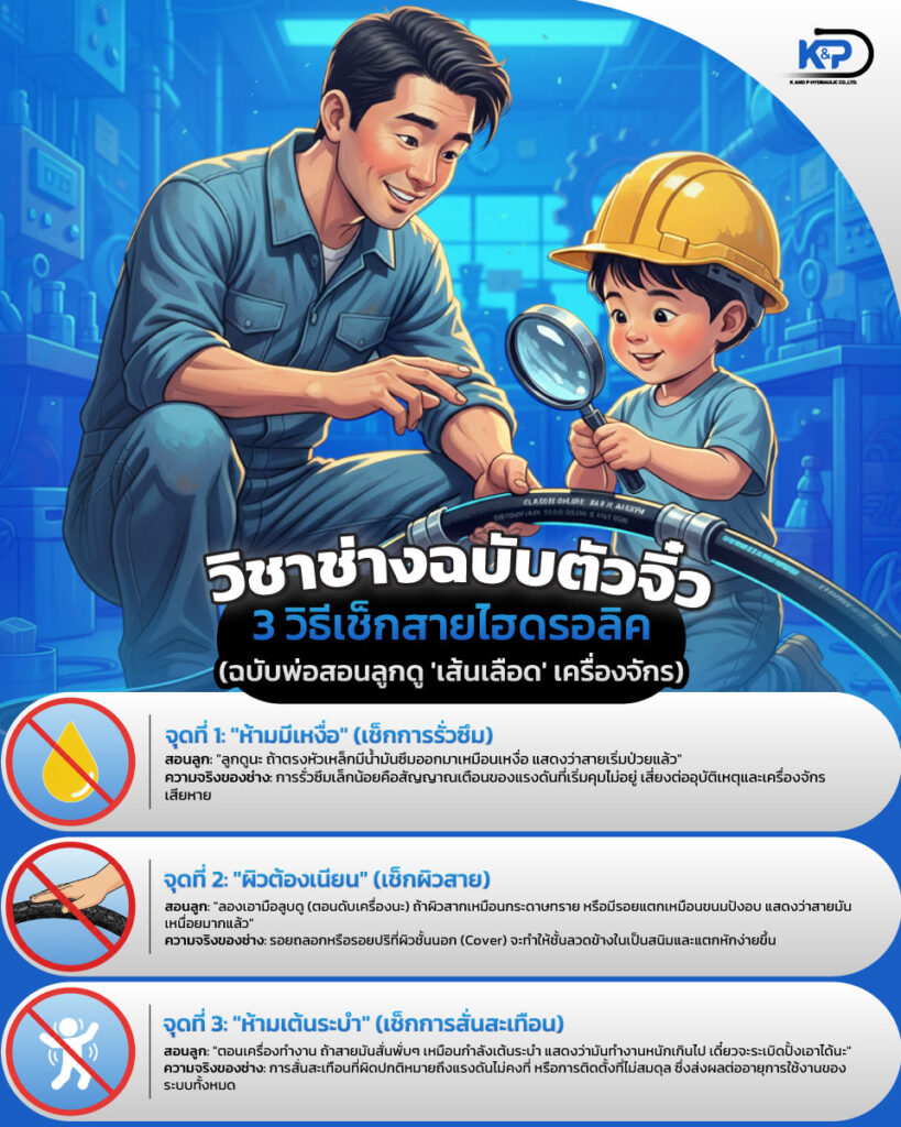 วิชาช่างฉบับตัวจิ๋ว: 3 วิธีเช็กสายไฮดรอลิค (ฉบับพ่อสอนลูกดู 'เส้นเลือด' เครื่องจักร)